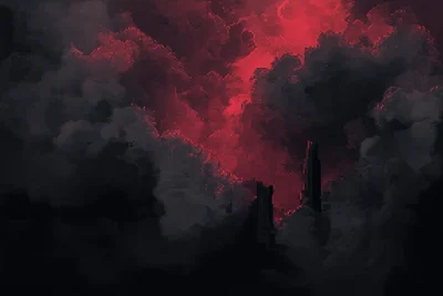 Dark Grey Clouds with Red Fog Smoke