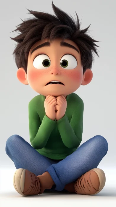 Afraid boy in Pixar style