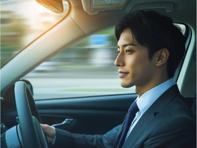 Young Japanese Businessman Driving