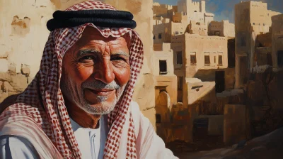 Elderly Saudi Man in Traditional Bisht Costume