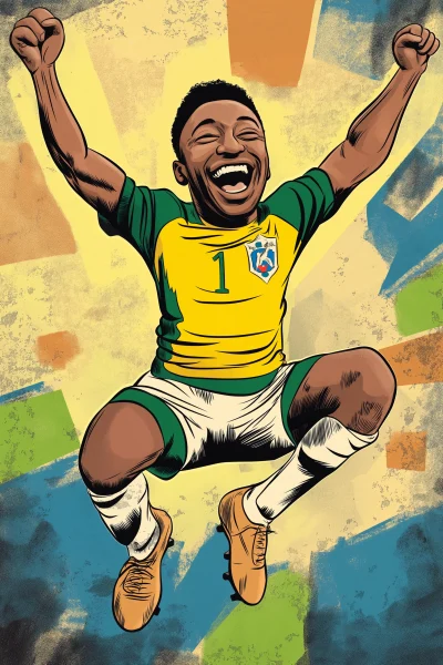 Happy Pelé Jumping Comic Portrait