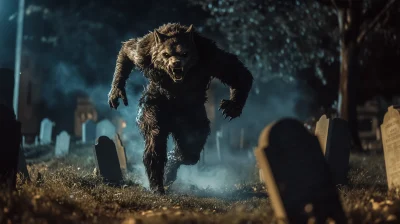 Muscular Wolfman Running Through Cemetery