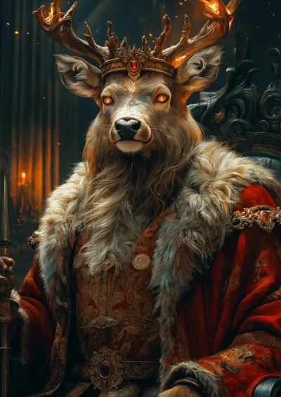 Anthropomorphic Deer King on Iron Throne