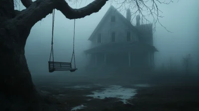 Eerie Abandoned House in Fog