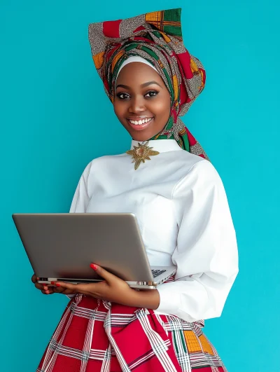 Portrait of a Smiling Senegalese Woman with Laptop