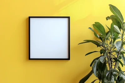 Blank White Painting Frame on Yellow Wall