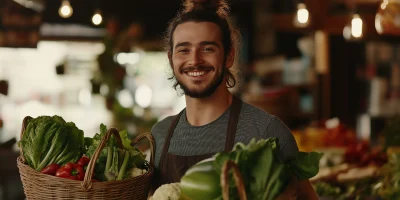 Smiling Male with Fresh Vegetables