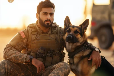 Modern Egyptian Army Soldier with K9 Dog