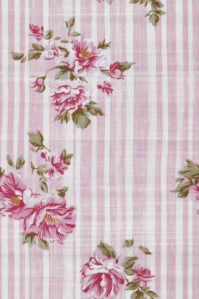 Pink Floral Tablecloth with Stripes