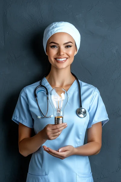 Smiling Female Beauty Nurse with Glowing Crystal