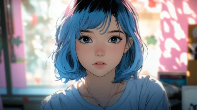 Anime Girl with Blue Hair