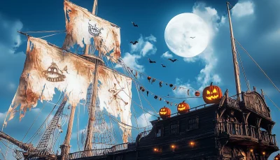 Haunted Pirate Ship at Night