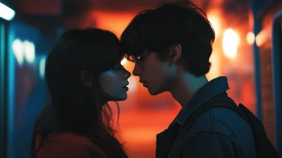 Teenage couple in a retro-future setting