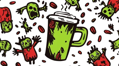 Zombie Hand Holding Coffee Mug Doodle Art