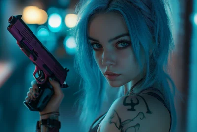 Cyberpunk Character with Aquamarine Hair