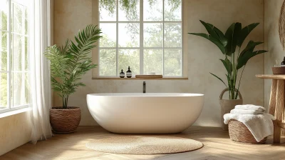 Wooden Pedestal in Bathroom Interior