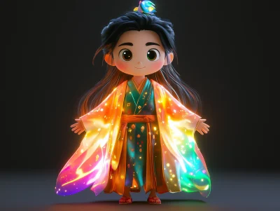 Colorful Glowing Robe Boy Illustration