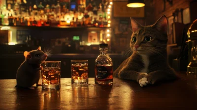 Cat and Rat Friends in a New York Bar