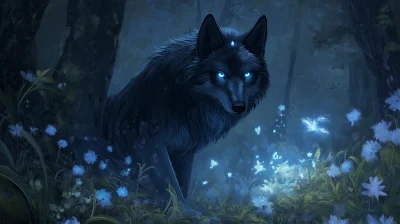 Celtic Wolf Illustration in Magical Forest