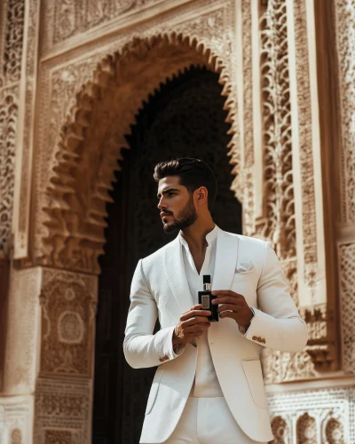 Moroccan Architecture with Man in White Suit