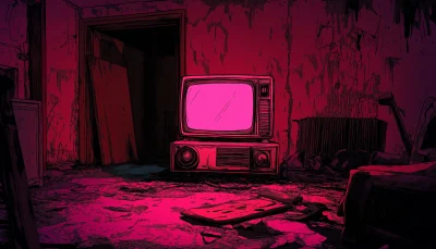 Retro TV Set in Derelict Living Room