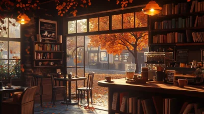 Cozy Coffee Shop in Fall Dusk