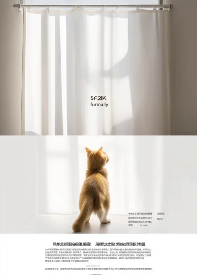 Minimalist Fabric Screen Advertising Poster with Cat