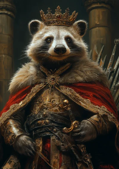 Anthropomorphic Badger King on Iron Throne