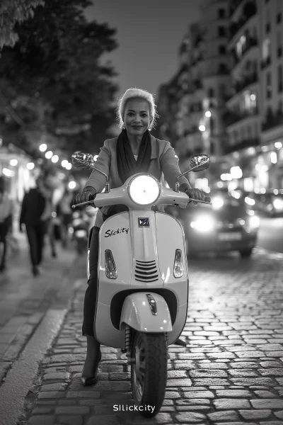 Vintage Black and White Vespa Ride