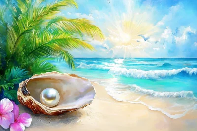 Tropical Beach Watercolor Illustration