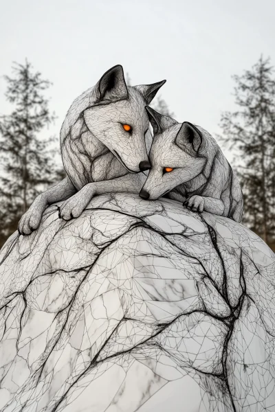 Glowing Orange Eyes Beautiful Wolf Couple in Russian Forest