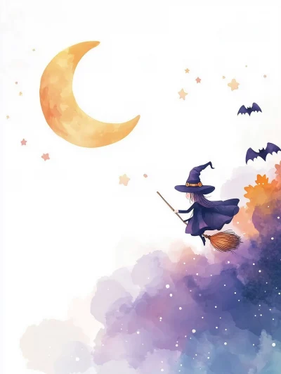 Kawaii Halloween Witch Illustration