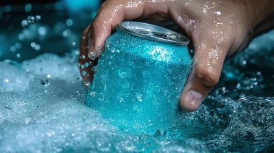 Man picking up soda can from water during pool party