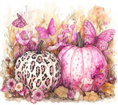 Whimsical Pink Fall Watercolor Illustration