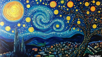 Vibrant Polka Starry Night Painting