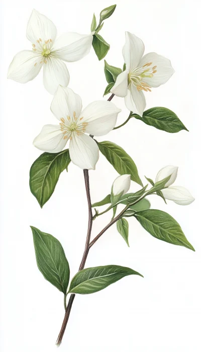 Botanical Illustration of White Jasmin