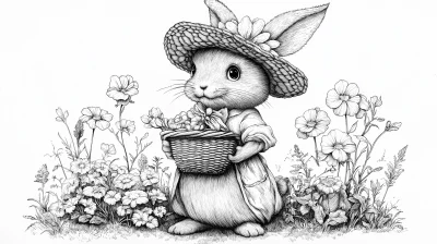 Beatrix Potter Inspired Black and White Illustration