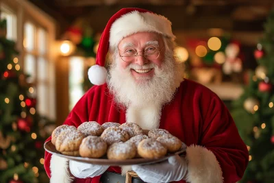 Cheerful Santa Claus with freshly baked cookies