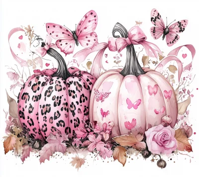 Whimsical Pink Fall Watercolor Illustration