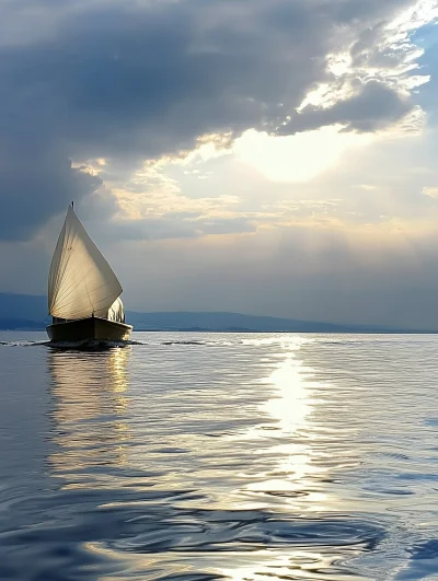 Sailing boat with reflection on water