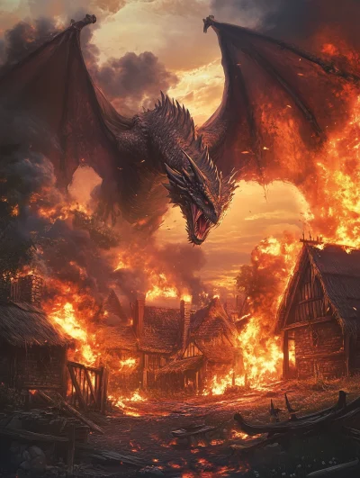 Fantasy Dragon Attack on Medieval Farm