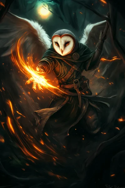 Owlin Human Barn Owl Hybrid Casting Fire Spell