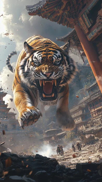 Colossal Tiger in Ancient Chinese City