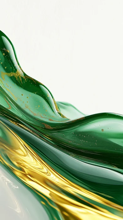 Green and Gold Abstract Liquid on White Background