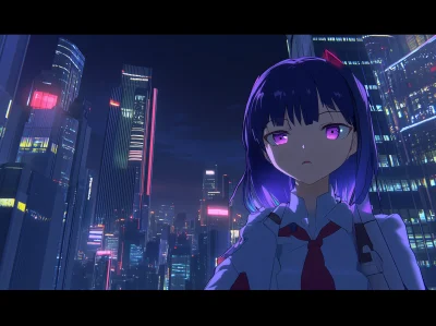 Anime Scene atop Skyscraper at Night