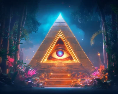 Glowing Eye Pyramid in Forest