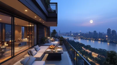 Luxurious Balcony Overlooking Qingpu at Night