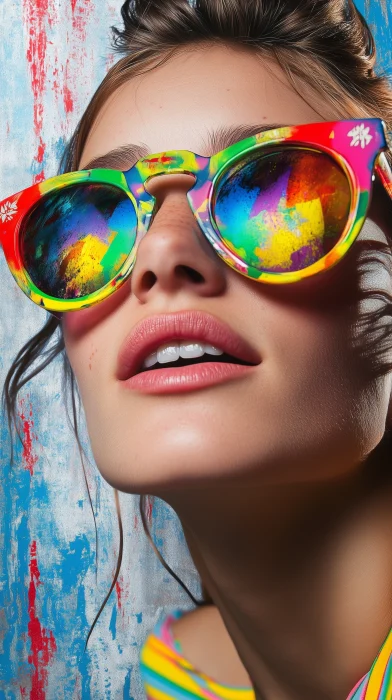 Colorful Sunglasses Woman with Paint Splashes