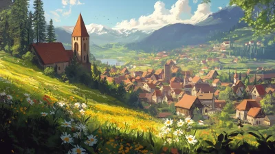 Golden Evening in a Medieval Village