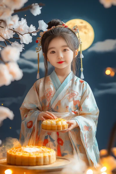 Hanfu Little Girl with Moon Cake